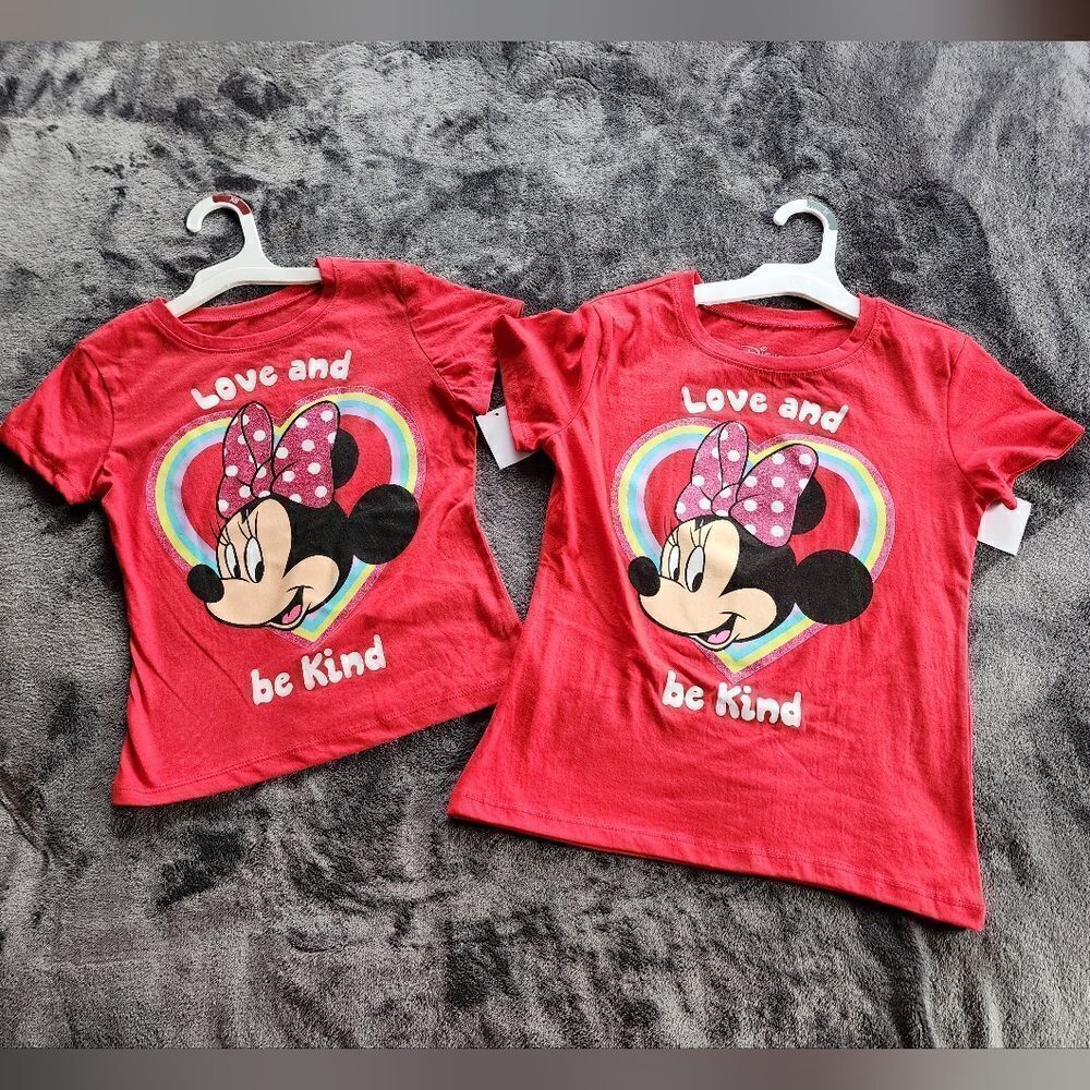 NEW GIRL'S Disney Minnie Mouse "Love& Be Kind" Valentine's Day tops bundle of 2
